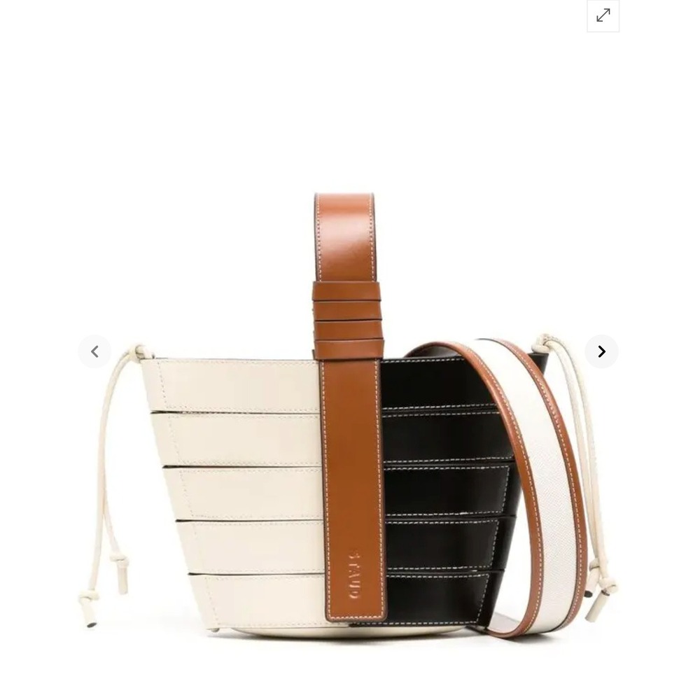 STAUD Diamond Mini Tote Bag Cream Tan Black Leather 07-9966 MSRP $350